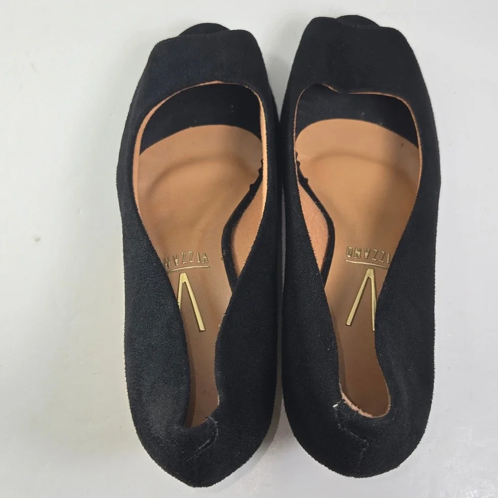 Vizzano Black Suede Peep Toe Wedge Heels Cork Platform Women Size 9 EUR 40